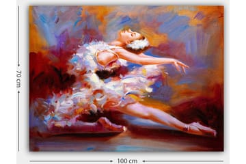 Lerretsbilde 70x100 cm - Ballettdanser i en elegant positur, omgitt av fargerike penselstrøk som fanger bevegelse og ynde - Hvit / Rød / Lilla - Interiør - Maleri & posters - Lerretsbilder