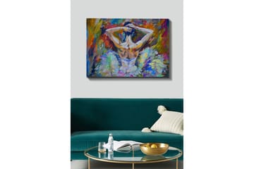 Lerretsbilde 70x100 cm - Ballettdanser sett bakfra med oppsatt hår og en elegant kjole i sterke farger - Hvit / Lys blå / Oransje - Interiør - Maleri & posters - Lerretsbilder