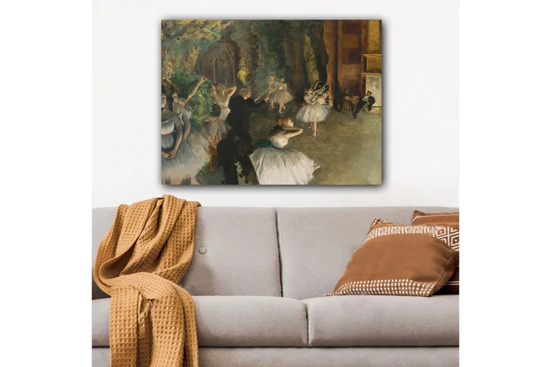 Lerretsbilde 70x100 cm - Ballettforestilling med dansende ballerinaer i fokus - Hvit / Grønn / Brun - Interiør - Maleri & posters - Lerretsbilder