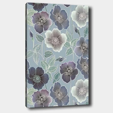 Lerretsbilde 70x100 cm - Blomster i forskjellige nyanser av blått og lilla med detaljert bladverk - Mørk blå / Lys blå / Lilla - Interiør - Maleri & posters - Lerretsbilder