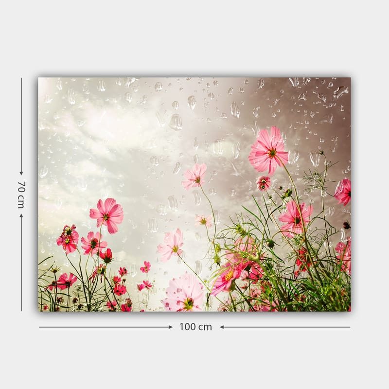 Lerretsbilde 70x100 cm - Blomster i forskjellige nyanser av rosa som vokser mot en dempet bakgrunn - Rosa / Grønn - Interiør - Maleri & posters - Lerretsbilder