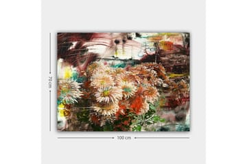 Lerretsbilde 70x100 cm - Blomsterbukett i forskjellige nyanser av rosa og oransje - Rosa / Oransje / Grønn - Interiør - Maleri & posters - Lerretsbilder