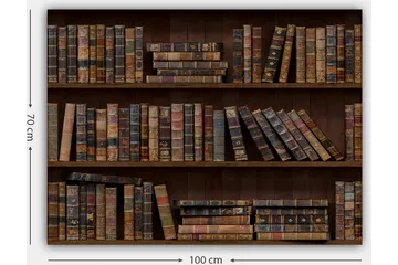 Lerretsbilde 70x100 cm - Bokhylle fylt med gamle bøker i forskjellige størrelser og farger - Mørk brun / Beige / Mørk grønn - Interiør - Maleri & posters - Lerretsbilder