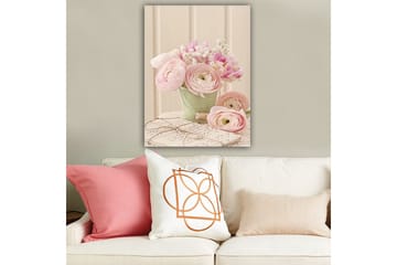 Lerretsbilde 70x100 cm - Bukett med rosa ranunkel i en grønn potte - Rosa / Grønn / Hvit - Interiør - Maleri & posters - Lerretsbilder