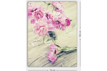 Lerretsbilde 70x100 cm - Bukett med rosa peoner i en glassvase - Rosa / Grønn - Interiør - Maleri & posters - Lerretsbilder