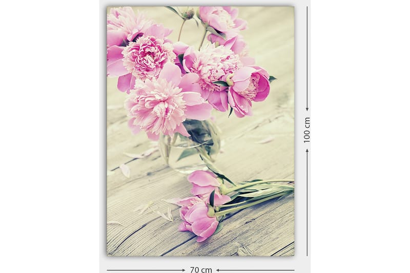 Lerretsbilde 70x100 cm - Bukett med rosa peoner i en glassvase - Rosa / Grønn - Interiør - Maleri & posters - Lerretsbilder