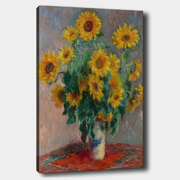 Lerretsbilde 70x100 cm - Bukett med solsikker i vase - Gul / Grønn / Rød - Interiør - Maleri & posters - Lerretsbilder