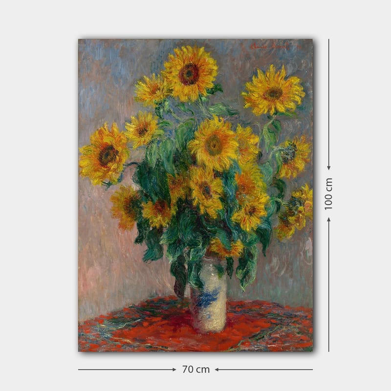 Lerretsbilde 70x100 cm - Bukett med solsikker i vase - Gul / Grønn / Rød - Interiør - Maleri & posters - Lerretsbilder