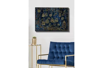 Lerretsbilde 70x100 cm - Detaljert kart over Det karibiske hav med seilbåter og kompass i gullmotiver - Mørk blå / Gull - Interiør - Maleri & posters - Lerretsbilder