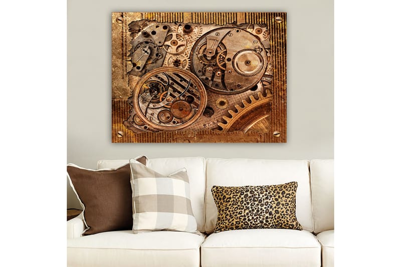 Lerretsbilde 70x100 cm - Detaljert komposisjon av urverk med gir og mekaniske deler - Bronse / Kobber / Gull - Interiør - Maleri & posters - Lerretsbilder