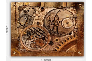 Lerretsbilde 70x100 cm - Detaljert komposisjon av urverk med gir og mekaniske deler - Bronse / Kobber / Gull - Interiør - Maleri & posters - Lerretsbilder
