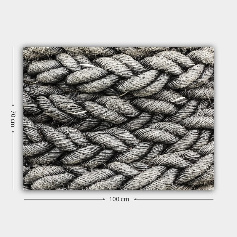 Lerretsbilde 70x100 cm - Detaljert nærbilde av flettet tau med en tekstur som fremhever strukturen og materialiteten - Grå / Svart - Interiør - Maleri & posters - Lerretsbilder