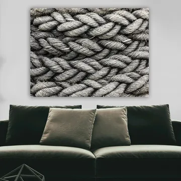 Lerretsbilde 70x100 cm - Detaljert nærbilde av flettet tau med en tekstur som fremhever strukturen og materialiteten - Grå / Svart - Interiør - Maleri & posters - Lerretsbilder