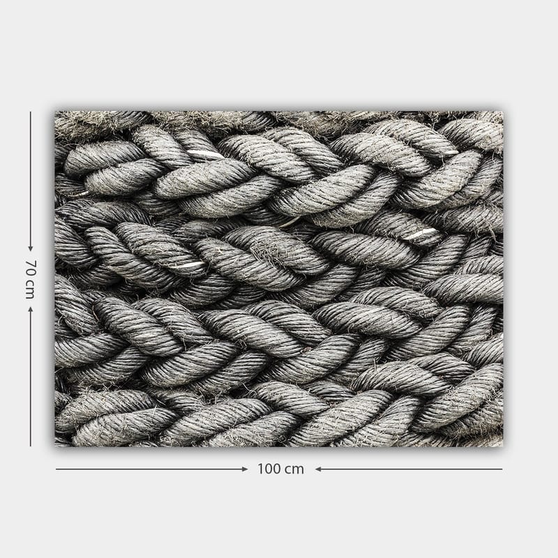 Lerretsbilde 70x100 cm - Detaljert nærbilde av flettet tau med en tekstur som fremhever strukturen og materialiteten - Grå / Svart - Interiør - Maleri & posters - Lerretsbilder
