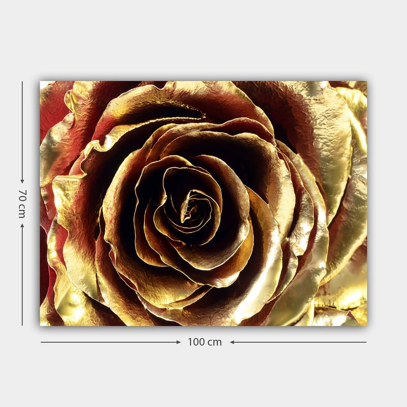 Lerretsbilde 70x100 cm - Detaljert og glitrende rose i gulltoner - Gull / Rød / Brun - Interiør - Maleri & posters - Lerretsbilder