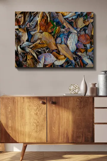 Lerretsbilde 70x100 cm - Detaljert samling av tørkede blader i forskjellige nyanser som skaper en naturlig tekstur - Brun / Beige / Grønn - Interiør - Maleri & posters - Lerretsbilder