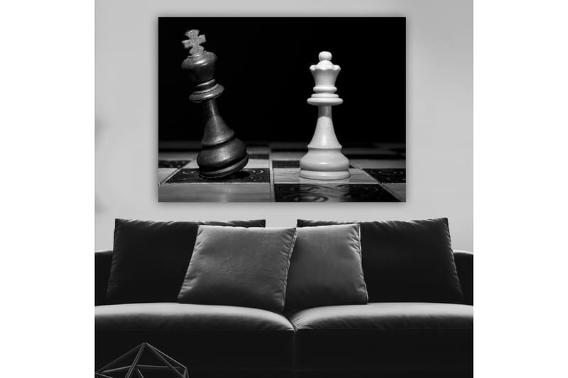 Lerretsbilde 70x100 cm - Dramatisk skildring av to sjakkkonger, en svart og en hvit, i en intens konfrontasjon - Svart / Hvit - Interiør - Maleri & posters - Lerretsbilder