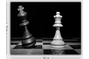 Lerretsbilde 70x100 cm - Dramatisk skildring av to sjakkkonger, en svart og en hvit, i en intens konfrontasjon - Svart / Hvit - Interiør - Maleri & posters - Lerretsbilder