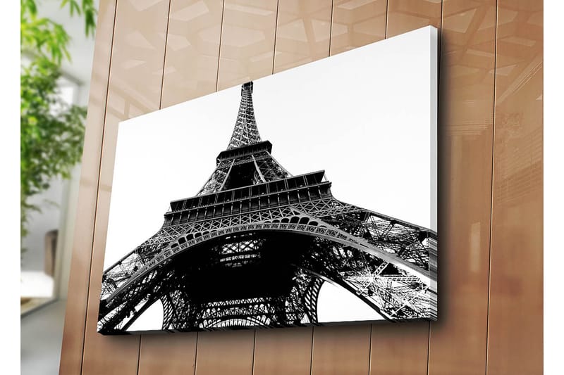 Lerretsbilde 70x100 cm - Dramatisk utsikt over Eiffeltårnet sett fra bunnen av - Svart / Hvit - Interiør - Maleri & posters - Lerretsbilder