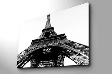 Lerretsbilde 70x100 cm - Dramatisk utsikt over Eiffeltårnet sett fra bunnen av - Svart / Hvit - Interiør - Maleri & posters - Lerretsbilder