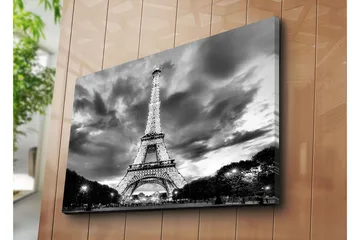 Lerretsbilde 70x100 cm - Eiffeltårnet i en dramatisk svart-hvitt-komposisjon - Svart / Hvit / Grå - Interiør - Maleri & posters - Lerretsbilder