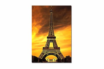 Lerretsbilde 70x100 cm - Eiffeltårnet mot en dramatisk solnedgang - Gull / Oransje / Svart - Interiør - Maleri & posters - Lerretsbilder