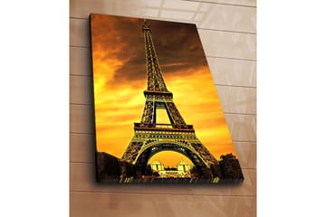 Lerretsbilde 70x100 cm - Eiffeltårnet mot en dramatisk solnedgang - Gull / Oransje / Svart - Interiør - Maleri & posters - Lerretsbilder