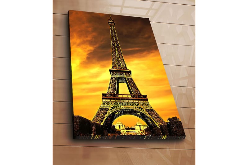 Lerretsbilde 70x100 cm - Eiffeltårnet mot en dramatisk solnedgang - Gull / Oransje / Svart - Interiør - Maleri & posters - Lerretsbilder
