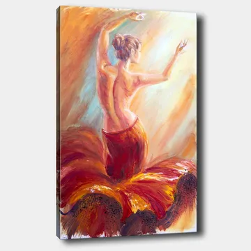 Lerretsbilde 70x100 cm - Elegant danser i en rød kjole som fanger bevegelsen og følelsen av dans - Rød / Oransje / Beige - Interiør - Maleri & posters - Lerretsbilder