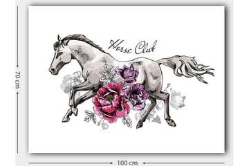Lerretsbilde 70x100 cm - Elegant hest som løper fremover omgitt av fargerike blomster - Grå / Rosa / Lilla - Interiør - Maleri & posters - Lerretsbilder