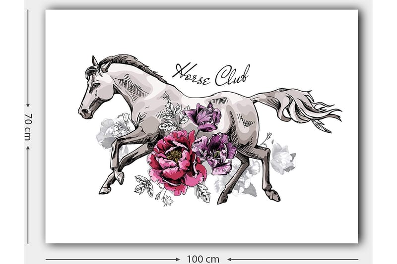 Lerretsbilde 70x100 cm - Elegant hest som løper fremover omgitt av fargerike blomster - Grå / Rosa / Lilla - Interiør - Maleri & posters - Lerretsbilder
