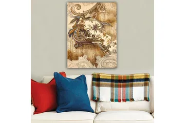 Lerretsbilde 70x100 cm - Elegant og detaljert planteinspirert dekorasjon med buede former og blomstermønstre - Gull / Brun / Beige - Interiør - Maleri & posters - Lerretsbilder