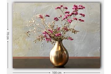 Lerretsbilde 70x100 cm - Elegant vase med tørkede blomster i rosa og beige nyanser - Gull / Rosa / Beige - Interiør - Maleri & posters - Lerretsbilder