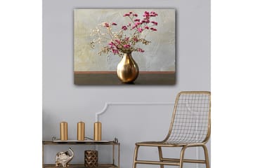 Lerretsbilde 70x100 cm - Elegant vase med tørkede blomster i rosa og beige nyanser - Gull / Rosa / Beige - Interiør - Maleri & posters - Lerretsbilder