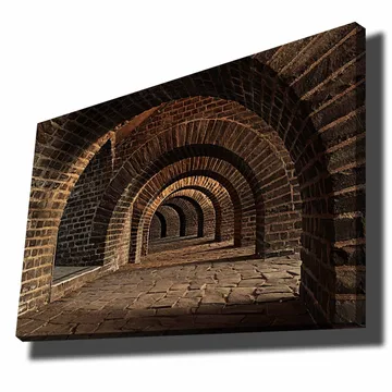 Lerretsbilde 70x100 cm - En serie buer i en gammel steinstruktur som skaper en følelse av dybde og perspektiv - Mørk brun / Grå / Beige - Interiør - Maleri & posters - Lerretsbilder