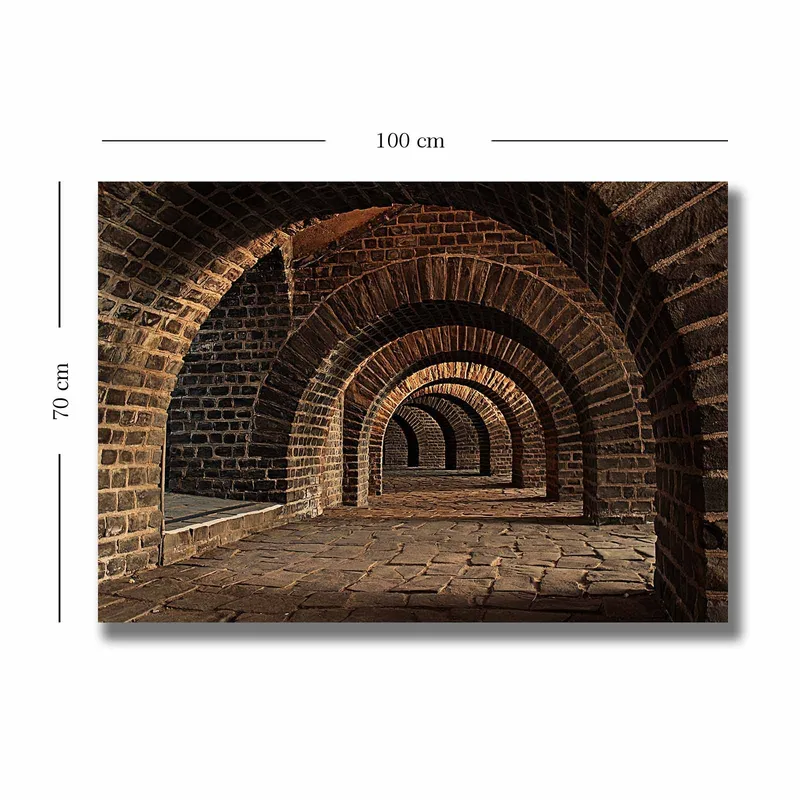 Lerretsbilde 70x100 cm - En serie buer i en gammel steinstruktur som skaper en følelse av dybde og perspektiv - Mørk brun / Grå / Beige - Interiør - Maleri & posters - Lerretsbilder