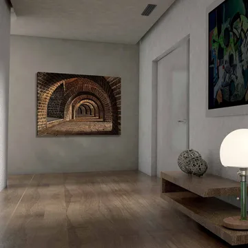 Lerretsbilde 70x100 cm - En serie buer i en gammel steinstruktur som skaper en følelse av dybde og perspektiv - Mørk brun / Grå / Beige - Interiør - Maleri & posters - Lerretsbilder