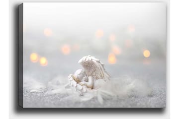 Lerretsbilde 70x100 cm - Engel hviler på en myk overflate, omgitt av lyse og drømmeaktige elementer - Hvit / Lys grå - Interiør - Maleri & posters - Lerretsbilder