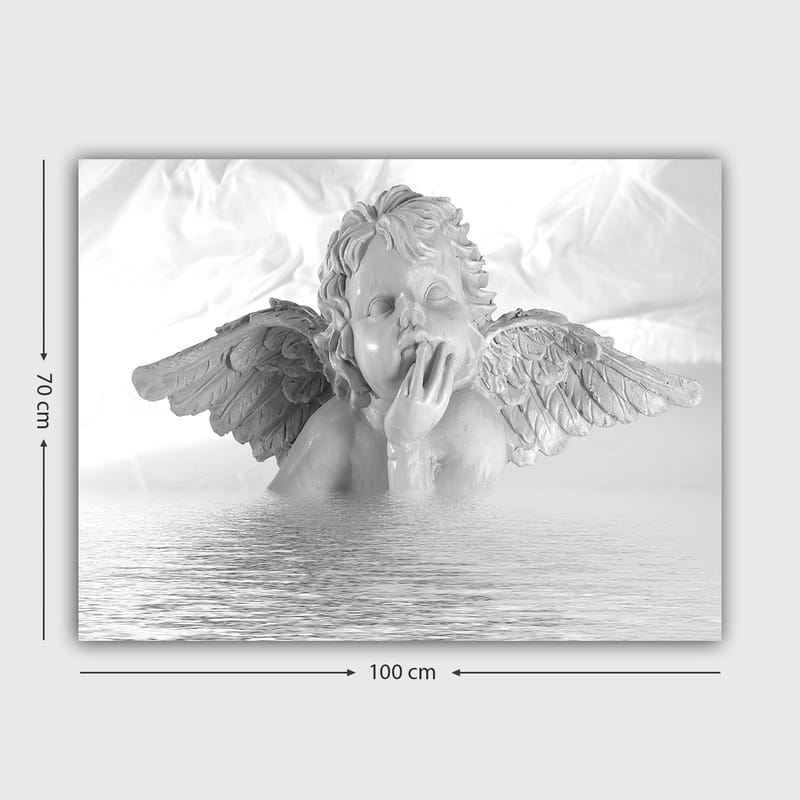 Lerretsbilde 70x100 cm - Engel med en tankefull positur delvis nedsenket i vann - Hvit / Lys grå - Interiør - Maleri & posters - Lerretsbilder