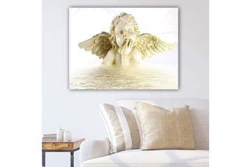 Lerretsbilde 70x100 cm - Engel med utstrakte vinger som ser drømmende ut, delvis nedsenket i vann - Lys beige / Hvit - Interiør - Maleri & posters - Lerretsbilder