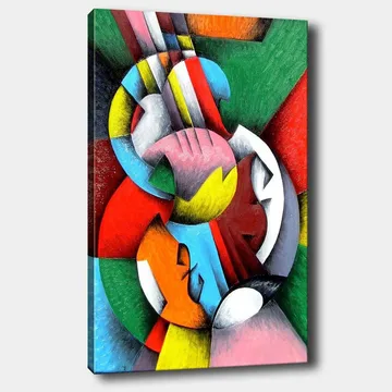 Lerretsbilde 70x100 cm - Et abstrakt kunstverk med en fiolin som hovedmotiv, omgitt av fargerike geometriske former - Rød / Grønn / Blå - Interiør - Maleri & posters - Lerretsbilder