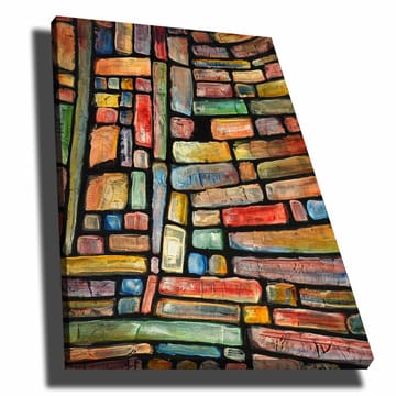 Lerretsbilde 70x100 cm - Et abstrakt mønster av fargerike blokker som skaper en følelse av dybde og struktur - Rød / Grønn / Blå - Interiør - Maleri & posters - Lerretsbilder