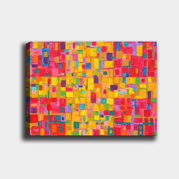 Lerretsbilde 70x100 cm - Et fargerikt abstrakt mønster med firkantede former som skaper en livlig og energisk følelse - Rød / Gul / Grønn - Interiør - Maleri & posters - Lerretsbilder