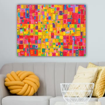 Lerretsbilde 70x100 cm - Et fargerikt abstrakt mønster med firkantede former som skaper en livlig og energisk følelse - Rød / Gul / Grønn - Interiør - Maleri & posters - Lerretsbilder