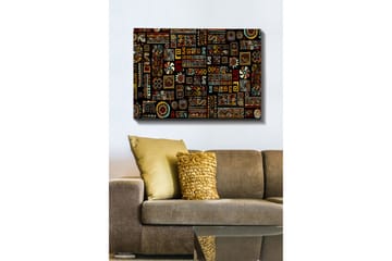 Lerretsbilde 70x100 cm - Et fargerikt geometrisk mønster med symbolske elementer - Svart / Rød / Gul - Interiør - Maleri & posters - Lerretsbilder