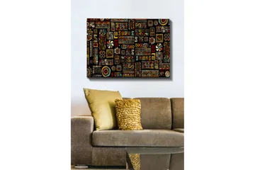 Lerretsbilde 70x100 cm - Et fargerikt geometrisk mønster med symbolske elementer - Svart / Rød / Gul - Interiør - Maleri & posters - Lerretsbilder