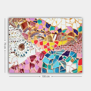 Lerretsbilde 70x100 cm - Et fargerikt mosaikkverk med skjell og geometriske former som skaper en levende komposisjon - Rosa / Blå / Gull - Interiør - Maleri & posters - Lerretsbilder