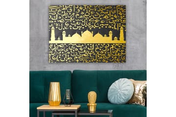 Lerretsbilde 70x100 cm - Et stilisert moskémotiv med arabisk skrift i gull mot svart bakgrunn - Gull / Svart - Interiør - Maleri & posters - Lerretsbilder