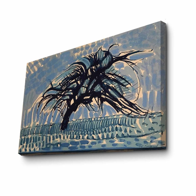 Lerretsbilde 70x100 cm - Et vindrammet tre mot en blå himmel - Blå / Svart / Beige - Interiør - Maleri & posters - Lerretsbilder