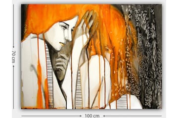 Lerretsbilde 70x100 cm - Følelsesmessig skildring av to kvinner som uttrykker intimitet og sårbarhet - Oransje / Svart / Grå - Interiør - Maleri & posters - Lerretsbilder